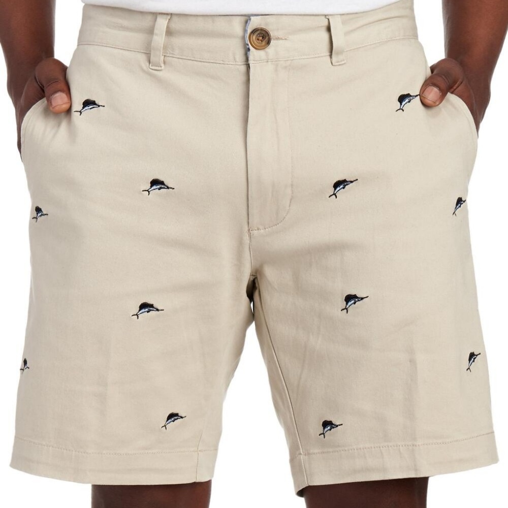 Flat Front Embroidered Sailfish Shorts